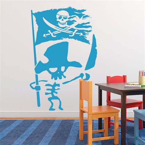 Pirate Skeleton With Torn Jolly Roger Flag Vinyl Wall Decal Etsy