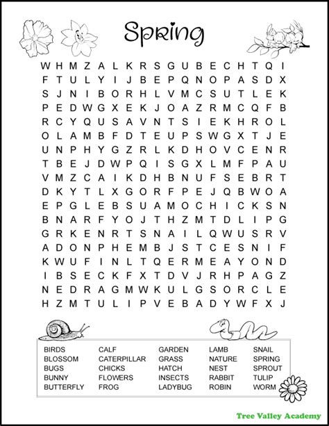 Difficult Spring Word Search Puzzle For Kids Free