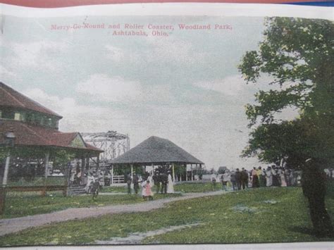 Postcard Of Roller Coaster At Woodlandlakeshore Park Ashtabula