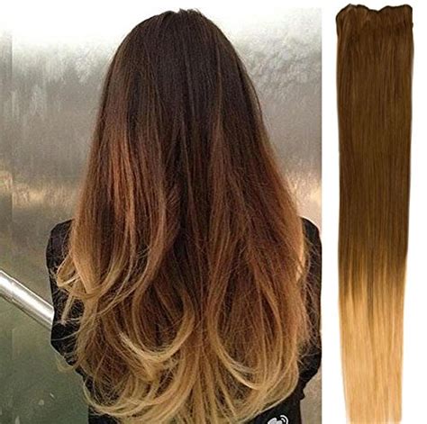 18 Clip In Dip Dye Ombre Remy Human Hair Extensions Light