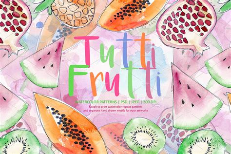 Tutti Frutti Watercolor Patterns Pre Designed Photoshop Graphics