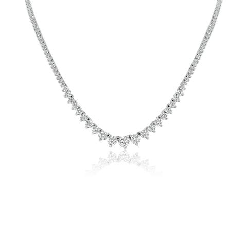 14k White Gold Lab Created 3 Prong Diamond Riviera Necklace 550 Ctw F