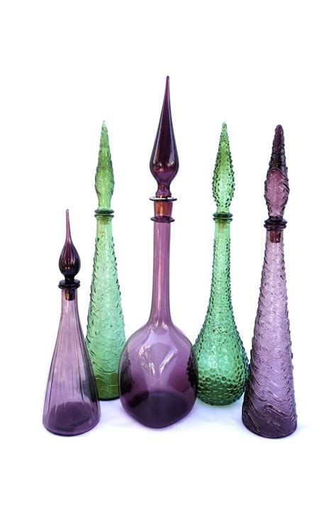 Mid Century Italian Green Art Glass Genie Bottle Decanter Etsy Australia Empoli Glass Art