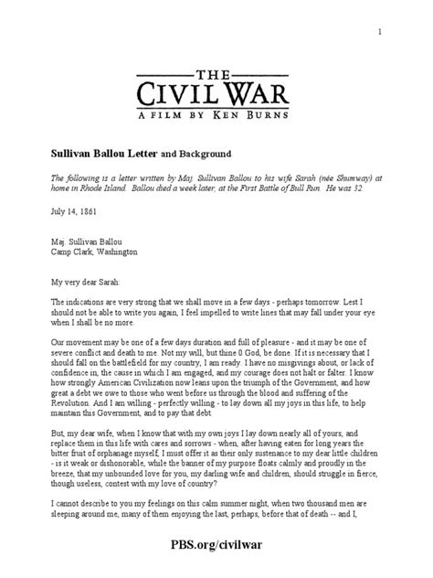 Civil War Letters Lesson Sullivan Ballou Letter Pdf Pdf