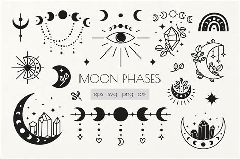 Moon Phases Tattoo Stencil