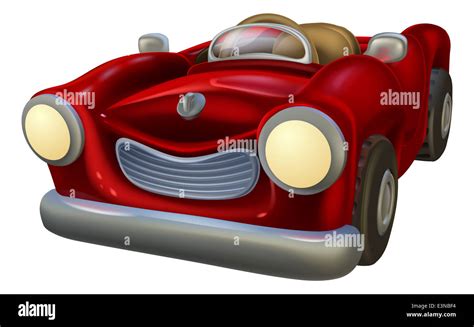 An Illustration Of A Cute Cartoon Classic Red Convertible Car Stock