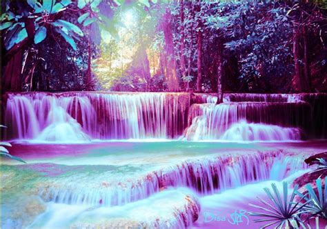 Waterfall Pink Purple Water Pond Waterfall Acrylic Painting