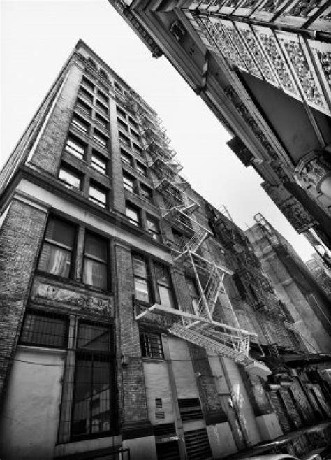 Perspective View Of Nyc Building Exterior With Fireescape Black And