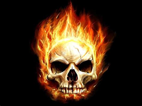 Hot Scorching Skull Evil Abstract Fire Fantasy Cool Flame Flames