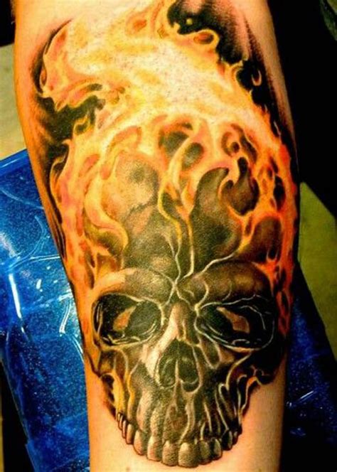 Skull With Flames Tattoo