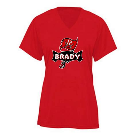 Red Tom Brady Bucs Buccaneers Logo Ladies V Neck T Shirt Adult