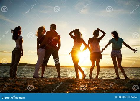 People On The Beach Sunset Stock Image Image Of Night 16243461