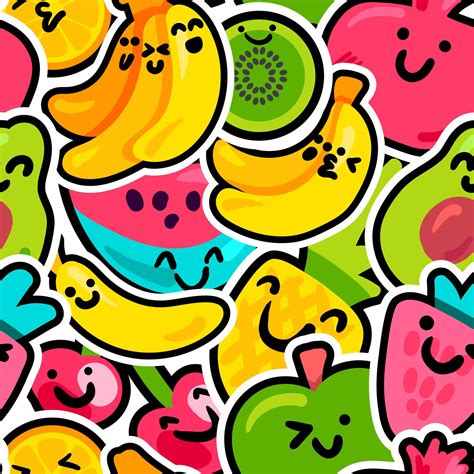 Happy Fruits Seamless Pattern Color Wallpaper Vector 2462461 Vector Art