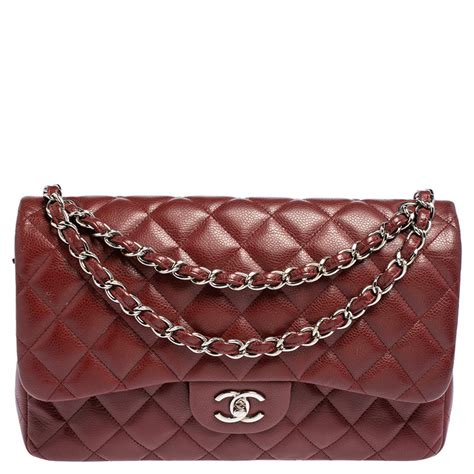 Chanel Red Quilted Caviar Leather Jumbo Classic Double Flap Bag Chanel