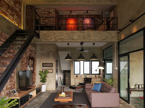 Modern Industrial Loft Apartment Industrial Living Room Singapore