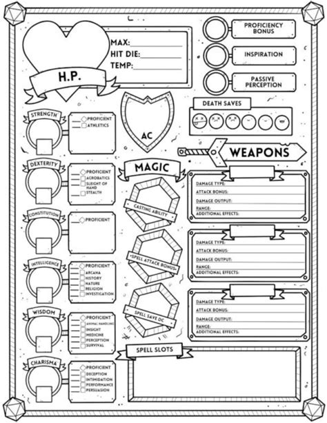 The Best DnD Character Sheets Custom Online Printable Fillable