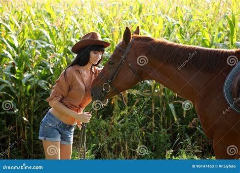 Horsewoman Stock Image Image Of Beauty Cowgirl Land 90147453