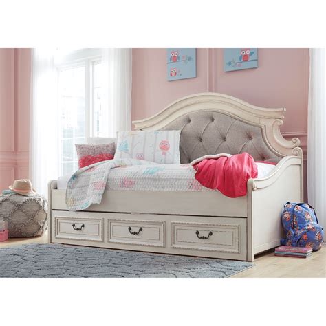 Traditional cottage design has received a sophisticated makeover for the realyn bed. Signature Design by Ashley Realyn Twin Upholstered Day Bed with Under Bed Storage | Miskelly ...