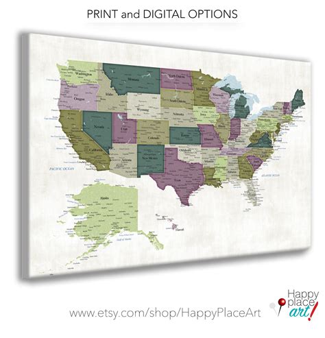 Map Of Usa With States And Cities Us Push Pin Map With Poster Or
