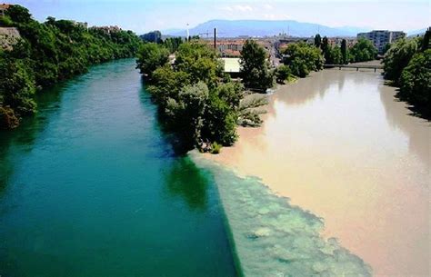 The Confluence Of Rhone And Arve Rivers Geneva Switzerland One Of