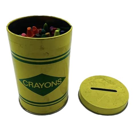 Vintage Crayons Tin Can Bank Crayola Multicolor Unmarked Indian Red 4