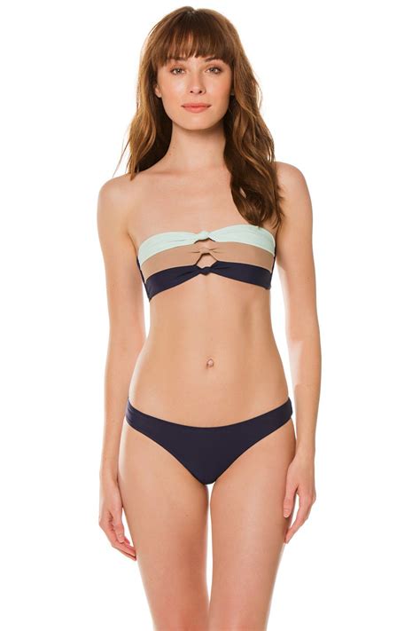PilyQ S Eco Color Block Knotted Cutout Bandeau Bikini Top Cutout Bikini Top Bandeau One Piece