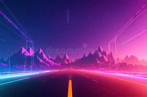 Neon Road Sunset In Retrowave Style 80s Retro Music Synthwave