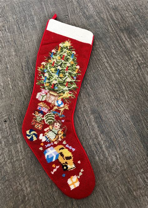 Vintage NEEDLEPOINT CHRISTMAS STOCKING Christmas Tree - Etsy Canada