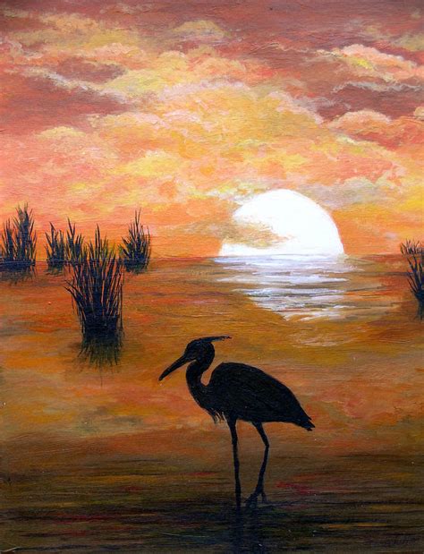 A Heron Says Grace At Sunset Painting By Amy Scholten Fine Art America
