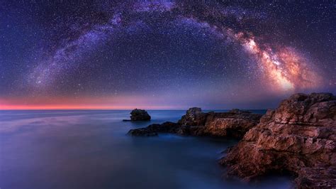 Milky Way Over The Sea Chromebook Wallpaper