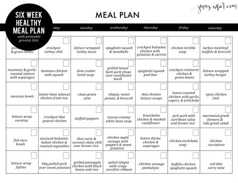 Include fewer added sugars and refined grains, such as white bread, rice, and pasta with less than 2 grams of fiber Six week healthy meal plan with free printable grocery ...