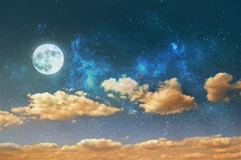 A Night Sky Background With Stars Moon And Clouds Stock Photo Image