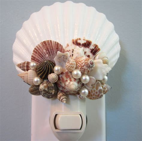 Coastal interiors, living rooms, seashell crafts, seashell decor. Beach Decor Seashell Night Light - Nautical Decor Shell ...