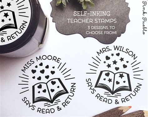 Self Inking Teacher Book Stamp Personalized From The Library Of Stamp Pinkpueblo