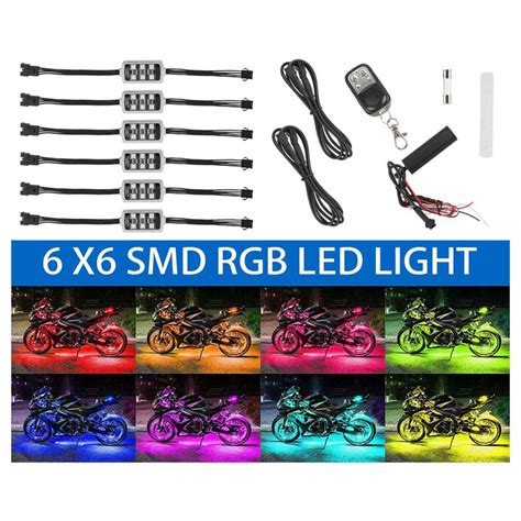 5x6pcs Motorcycle Atv Rgb Led Neon Under Glow Light Strip Kit