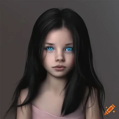 Portrait Of A Girl With Blue Eyes And Black Hair