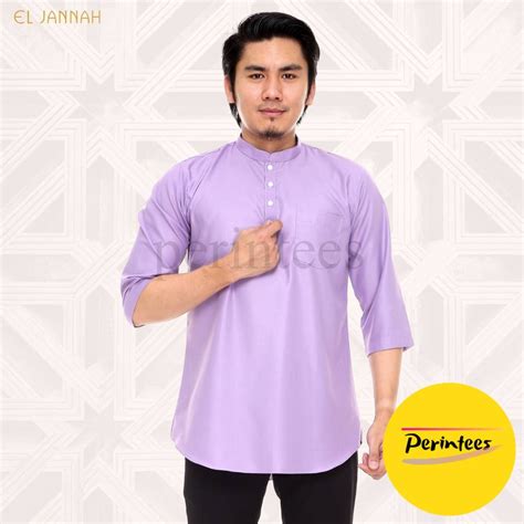 Readystock Kurta Lelaki Dewasa Cotton Lengan Tiga Suku Cekak Musang Light Purple Unggu Baju