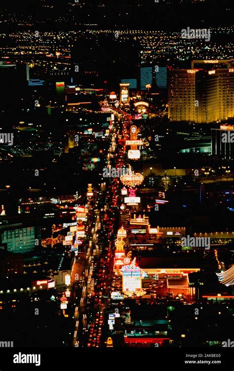 Aerial View Of City At Night Las Vegas Nevada Usa Stock Photo Alamy