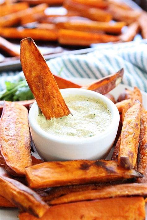 Made with greek yogurt (no mayo!), this easy sauce for sweet potatoes fries comes together in just two. Baked Sweet Potato Fries Recipe | Two Peas & Their Pod