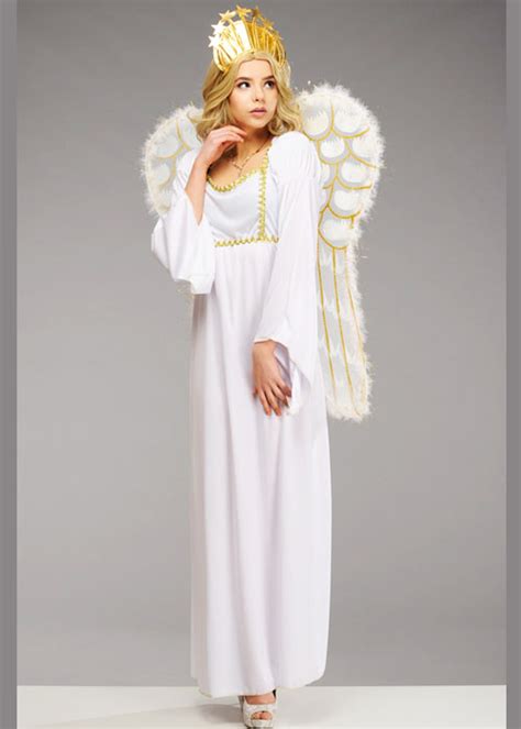 Womens Long Christmas Angel Costume With Wings Ladies Christmas Angel