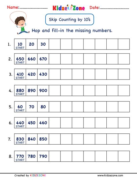 Grade 2 Math Skip Counting By 10 Practice Worksheet Count By 10s