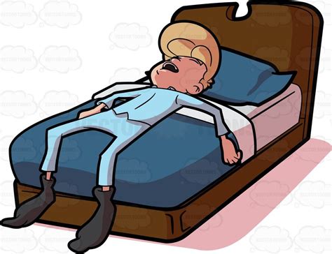 A Drained And Worn Out Man Sleeping In His Bed Cartoon Clipart