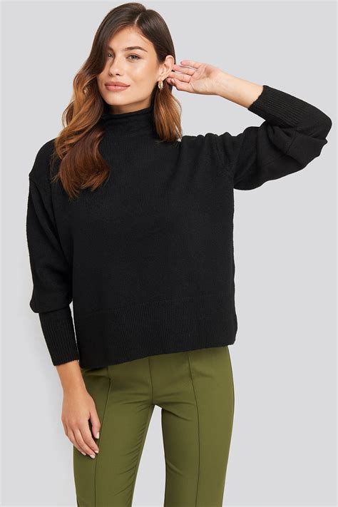 Turtleneck Oversized Knitted Sweater Black Na