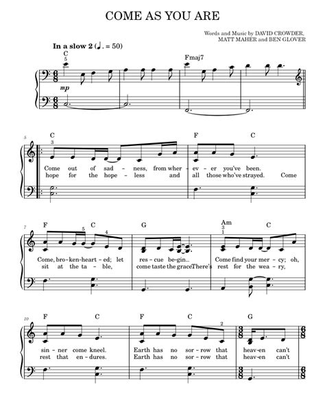 Come As You Are Sheet Music For Piano By David Crowderband Music