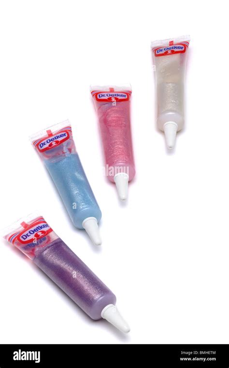 Four Plastic Tubes Of Dr Oetker Couloured Icing Gels Stock Photo Alamy