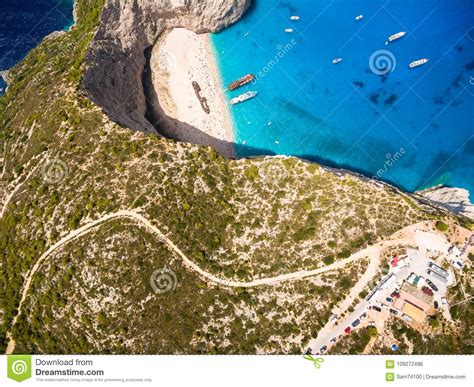 Aerial View Of Navagio Beach Shipwreck View In Zakynthos Zante Stock