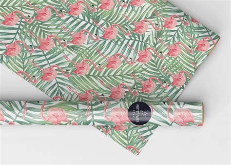 Flamingo Palm Leaf Wrapping Paper Tropical Wrapping Paper Flamingo