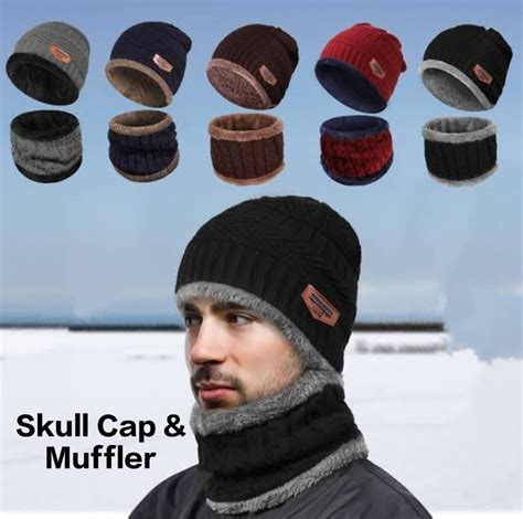 Unisex Woolen Cap Paired With Neck Mufflerneck Warmer Set