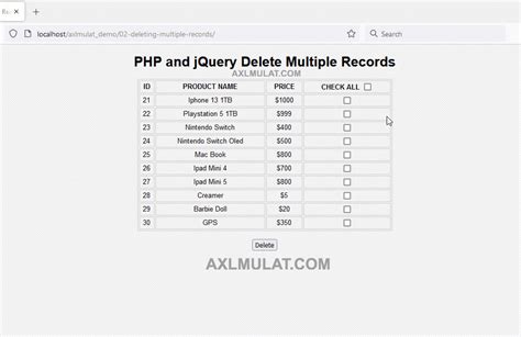 Multiple Delete Checkbox Using Php And Jquery AxlMulat Com