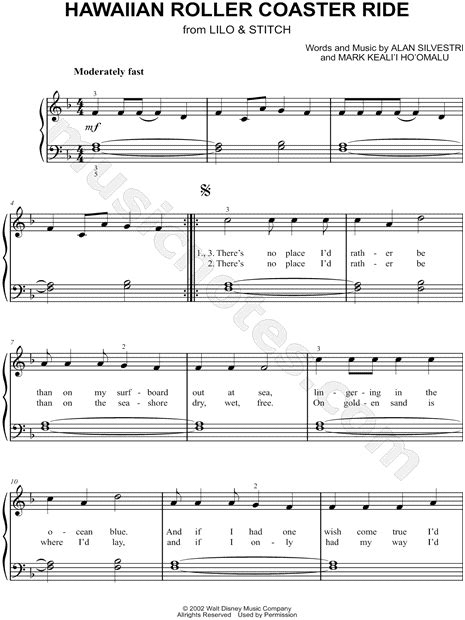 Hawaiian Roller Coaster Ride From Lilo And Stitch Sheet Music Easy